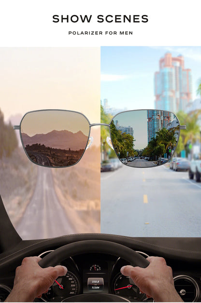 CAPONI Polarized Sun Glasses For Men Light Carbon Fiber Photochromic Black Shades Driving UV420 Oil-proof Lenses Eyewear BS34713