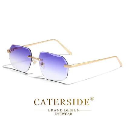 CATERSIDE Fashion Frameless Men's Sunglasses with Design Sense Lenses Metal Temple Sunglasses Women's Party Travel Sunglasses