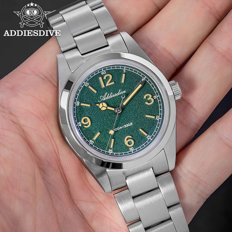 ADDIESDIVE 36mm Bestseller-Herrenuhr AD2518 mit gewölbtem Spiegelglas, 316L-Edelstahl, Herrenuhr, 100m wasserdichte Quarzuhr