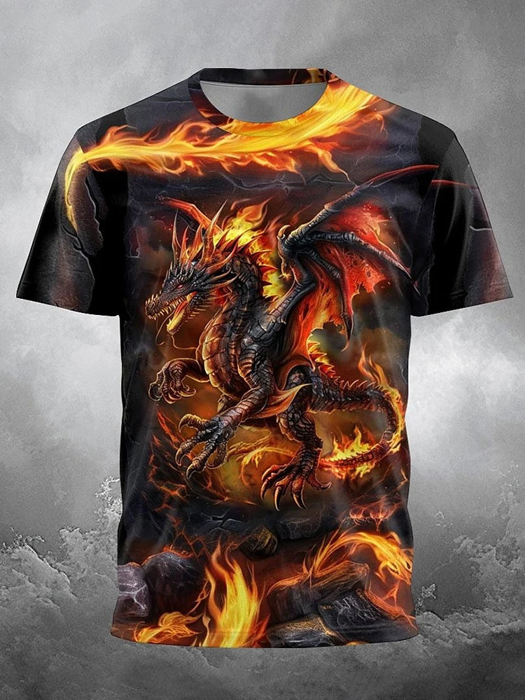2024 Summer Street Style Fashion Men's T-shirt Urban Everyday Casual Short-sleeved Top 3D Dragon Print Men's Outdoor T-shirt