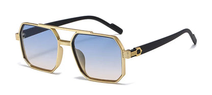Trendy Women Luxury Polygonal Sunglasses Double Beam Men Metal Sunglass Outdoor Driving Shade Unisex