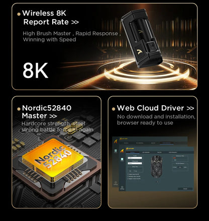 Mouse de gaming wireless ATTACK SHARK R5 Ultra Carbon Fiber, senzor de gaming PixArt PAW3950MAX, 42000DPI, 8000Hz, MCU Nordic 52840