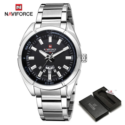 Ανδρικό ρολόι NAVIFORCE, εξ ολοκλήρου από ατσάλι, αδιάβροχο, casual στυλ, μηχανισμός χαλαζία με ένδειξη ημερομηνίας – Πολυτελές ανδρικό ρολόι χειρός, από κορυφαία μάρκα.