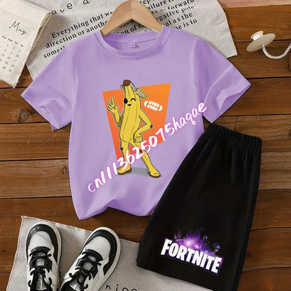 Fortnite Series T-Shirt- und Shorts-Set für Kinder, Hot-Game-Oberteil und Hose, sommerliches, niedliches Homewear-Loungewear-Outfit, Geburtstagsgeschenk