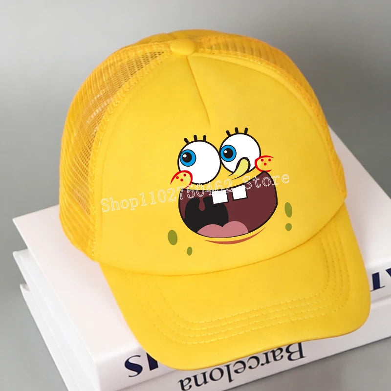 SpongeBobs Baseball Cap Kids Adult Kawaii Expression Sun Hat Summer Breathable Mesh Sunbonnet Outdoor Sports Headgear Gift New
