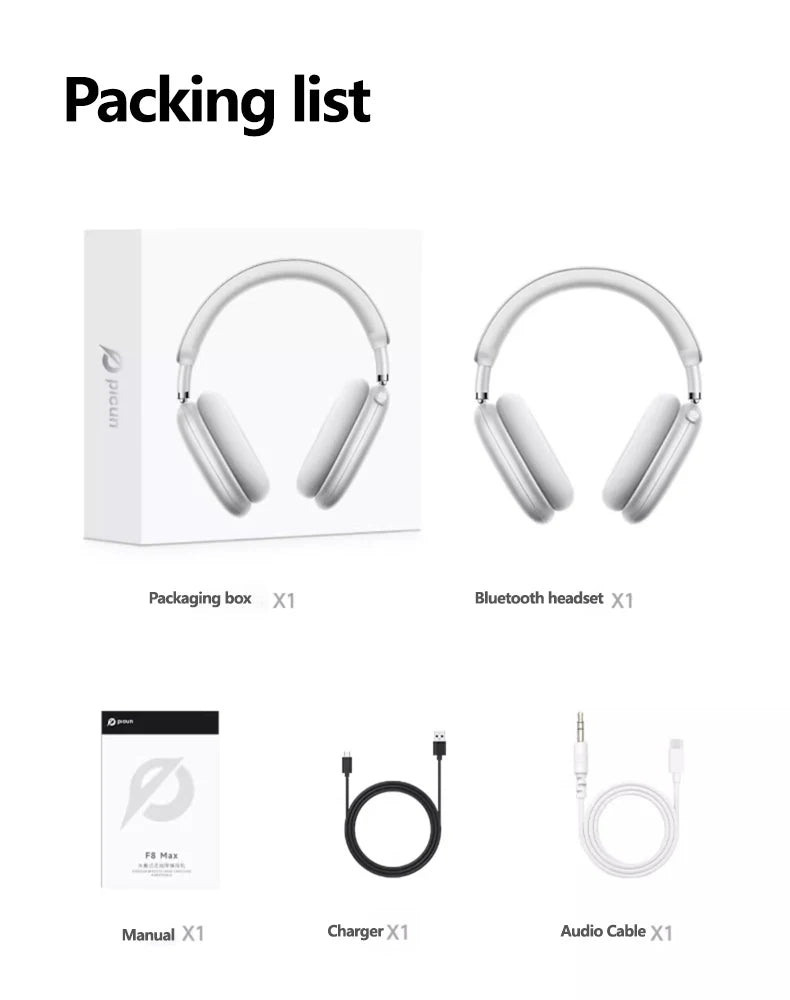 Cuffie wireless Picun F8MAX ANC, cancellazione attiva del rumore ibrida 59dB, audio spaziale, auricolari Bluetooth 6.0, headset over-ear 180H