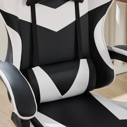 360 ° - Swivel Ergonomic Racing Design Gaming Chair Leather High Back Office Chair Height Adjustable Task Chair, Black&White