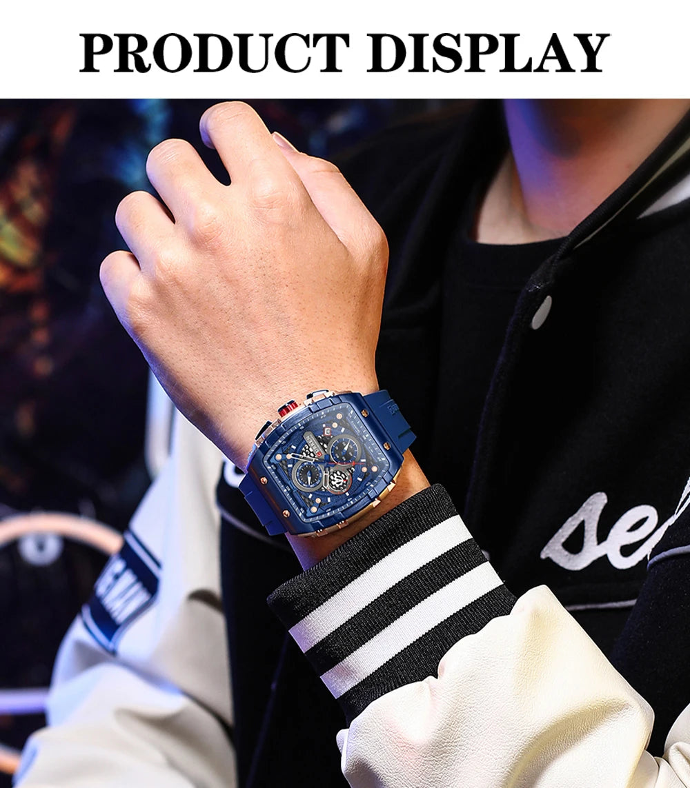CURREN Men’s Luxury Square Quartz Chronograph Watch Waterproof, Luminous Dial & Date Display