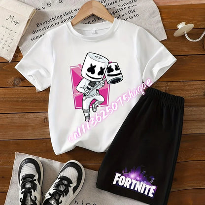 Fortnites Kids T Shirt Shorts Set Cartoon Figure Printed T Shirts Children Tops Summer Casual Sportswear Kids Boys Clothing