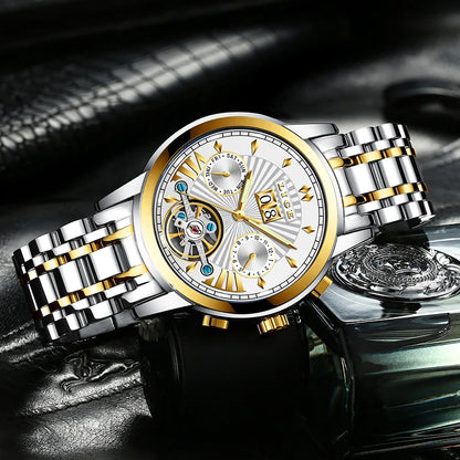 Relógios de pulso mecânicos automáticos para homem LIGE – Relógio de luxo de gama alta com turbilhão, modelo elegante e estanque, ideal para o trabalho ou ocasiões formais.