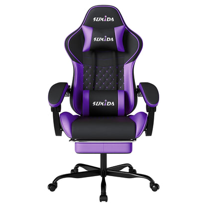 SUKIDA Ergonomic Gaming Chair with Footrest, Lumbar Support Computer Chair, Comfortable Office Chair with Adjustable Reclining Backrest
