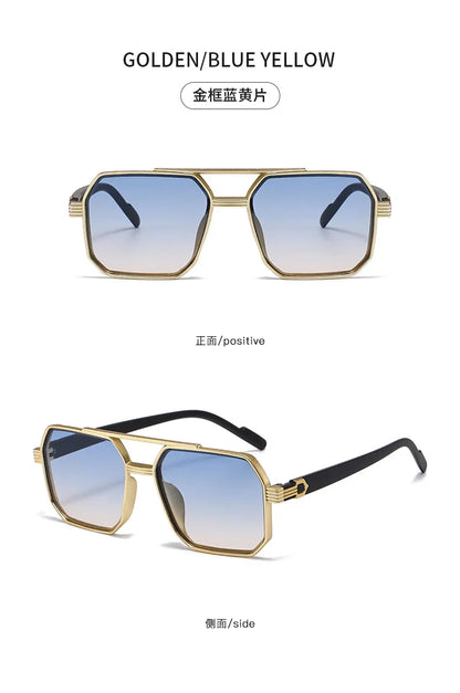Trendy Women Luxury Polygonal Sunglasses Double Beam Men Metal Sunglass Outdoor Driving Shade Unisex