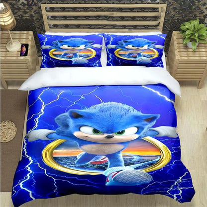 Mados animacinių filmų personažų motyvais dekoruotas patalynės komplektas „Sonic“ antklodės užvalkalas, antklodė, lovos užklotas, skirtas paaugliams, vaikams, mergaitėms ir berniukams – prabangus gimtadienio dovana