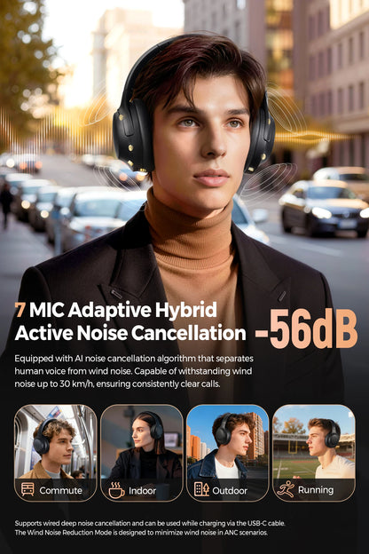 SoundPEATS Cove Pro Headphones Bluetooth 6.0 -56dB ANC, Noise-Cancelling Headset, Hi-Res LDAC Lossless Audio, 95H Battery, 7-Mic