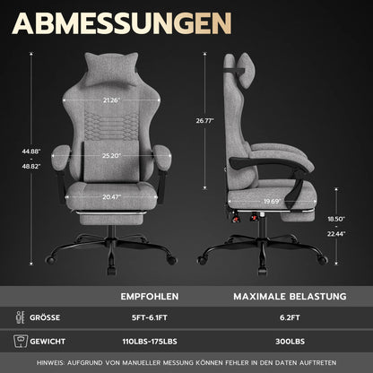 Ergonomic Gaming Chair Fabric Office Chair with Footrest, Adjustable Swivel Desk Chair with Headrest, Comfortable Racing Style Gaming Seat
