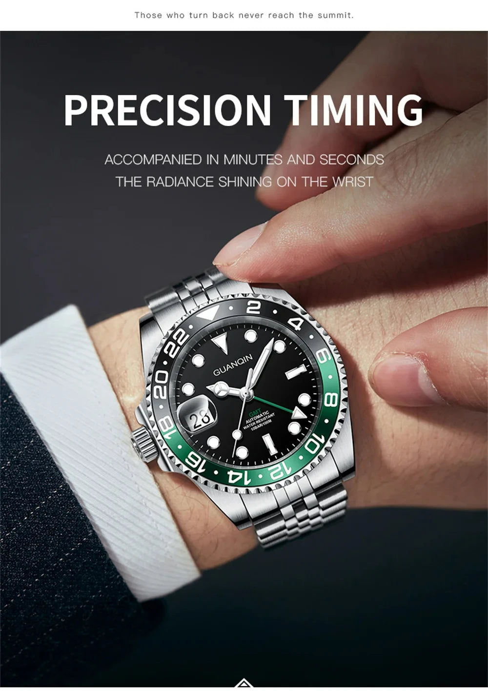 GUANQIN GMT Reloj para hombre 2025 nuevo reloj automático para hombre NH34 reloj mecánico de pulsera con cristal de zafiro y acero inoxidable para mano izquierda