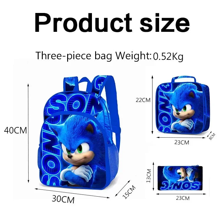 2026 New Arrival Sonic School Bag Lunch Bag Pencil Case Boys Girls Daily Use Book Cartoon Book Bags For Kids Christmas Gift