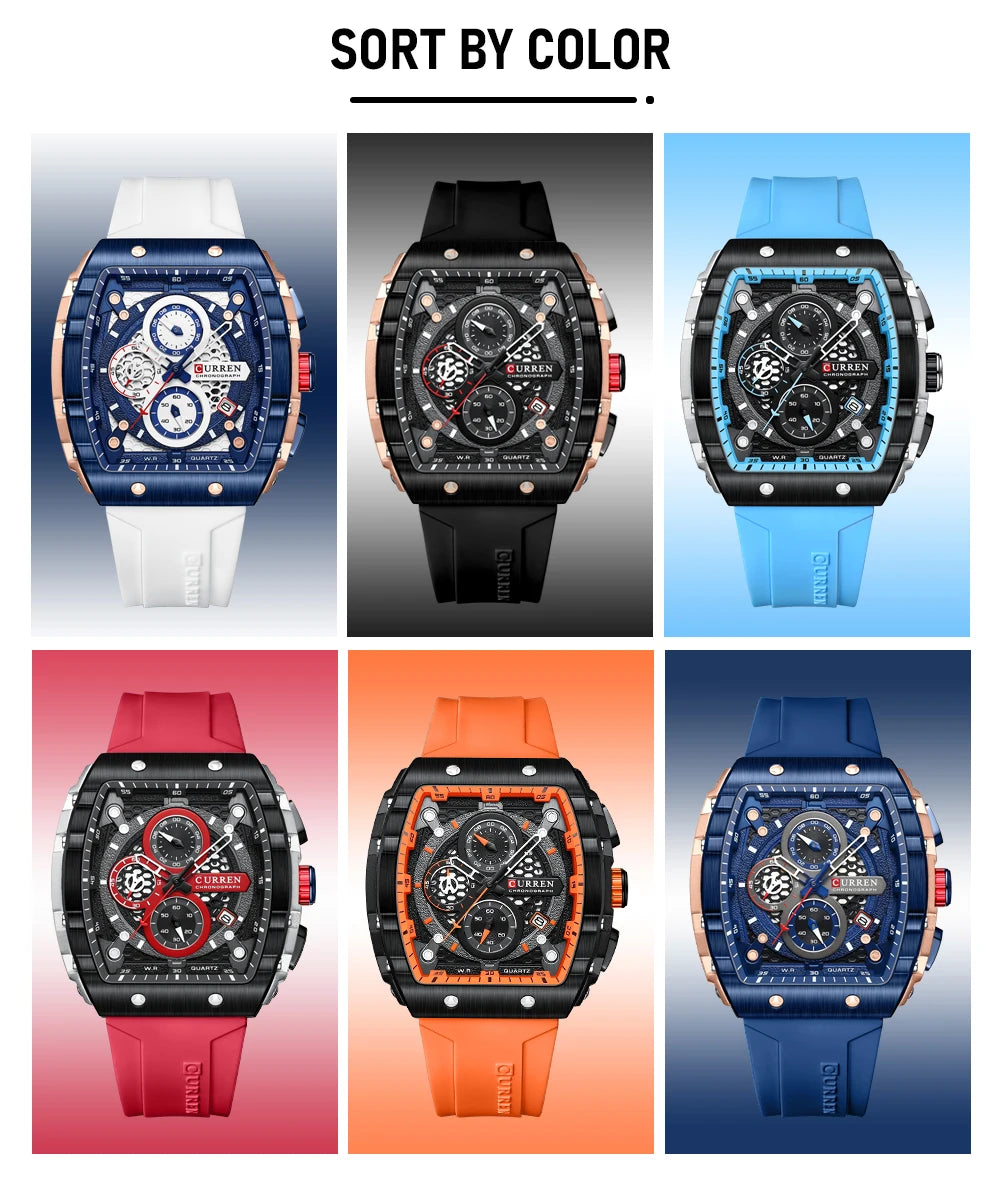 CURREN Men’s Luxury Square Quartz Chronograph Watch Waterproof, Luminous Dial & Date Display
