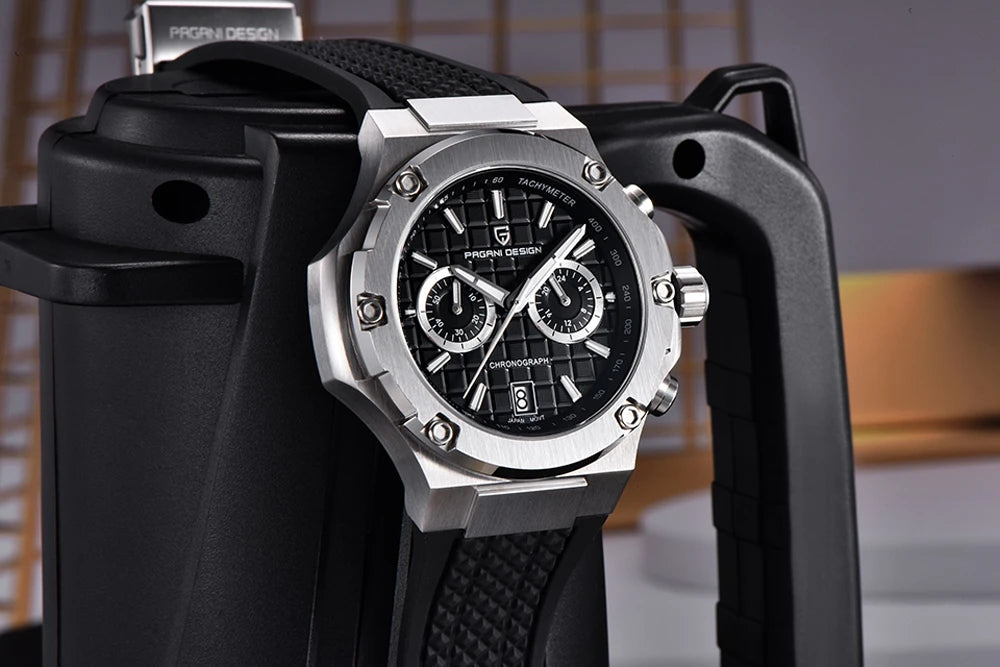 Quartzhorloges voor heren van PAGANI DESIGN – Luxe sportchronograaf, waterdicht, voorzien van lichtgevende wijzers en een saffierglas met antireflectiecoating