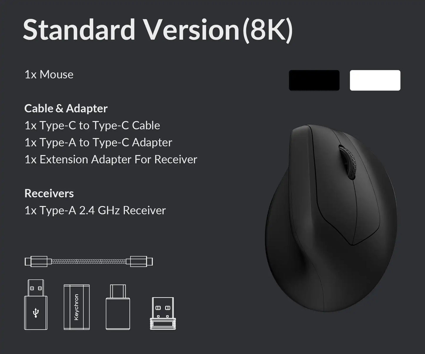 Keychron M5 kabellose ergonomische Maus, optisch, 8K Polling-Rate, 2.4GHz & Bluetooth, Type-C, 3950 Sensor