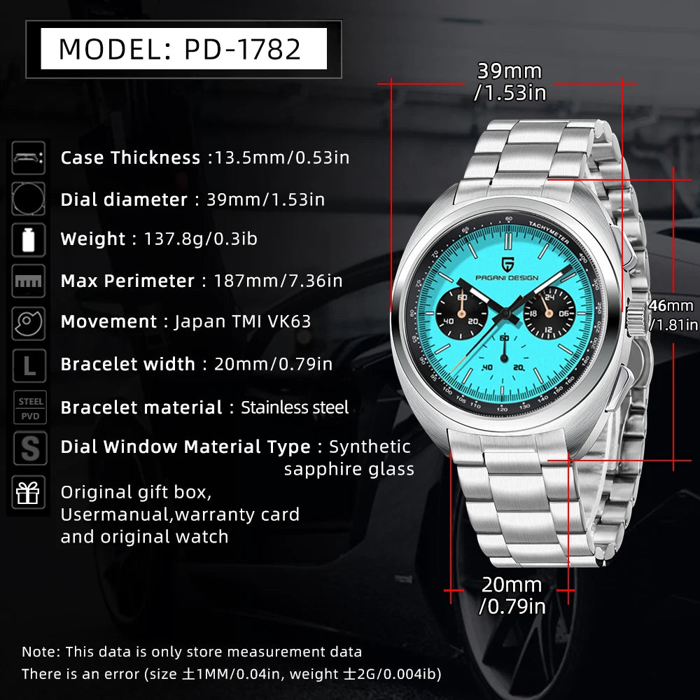 Relógio masculino de quartzo Pagani Design 2026 Fashion, marca de topo de luxo, safira, cronógrafo masculino VK63 em aço, de mergulho