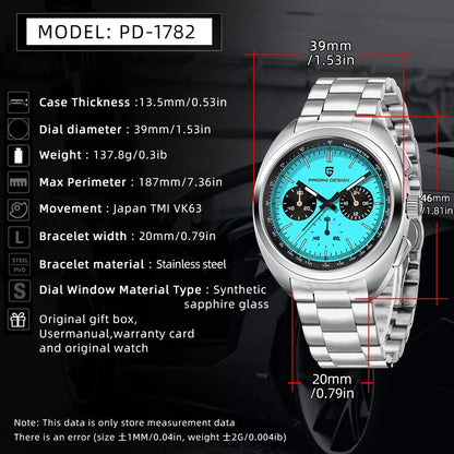 Relógio masculino de quartzo Pagani Design 2026 Fashion, marca de topo de luxo, safira, cronógrafo masculino VK63 em aço, de mergulho