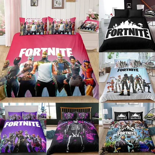 Set copripiumino Fortnite 3 pezzi con stampa 3D, biancheria da letto per camera, gioco anime cartoon, federe, decorazione per la stanza, idee regalo