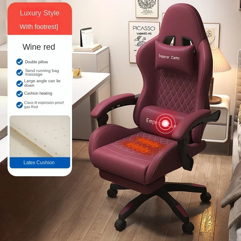 Hestora PU-læder gamingstol i stor og høj model, ergonomisk computerstol med høj ryg, fodstøtte, massage og lændestøtte til voksne
