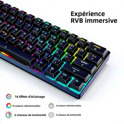 Mini 61Key Wireless Tri-mode Keyboard Bluetooth RGB Backlight Silent Mechanical Feel Portable Film Keyboard For Game Office Home