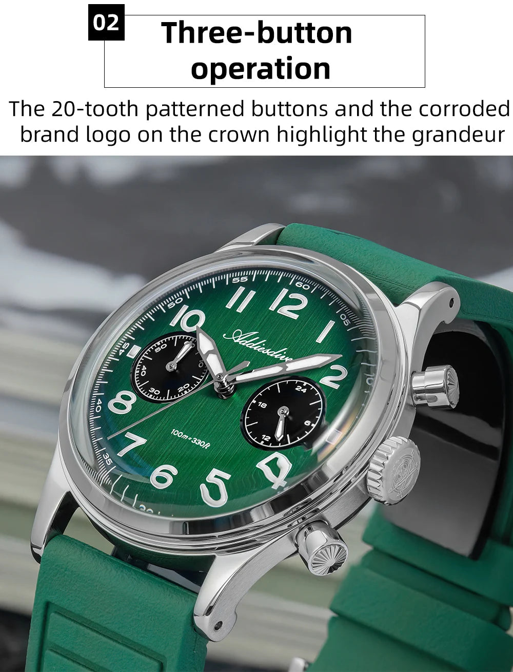 ADDIESDIVE Hot Sale Watch for Men VK64 Chronograph 10Bar Waterproof AD2516 Super Luminous Bubble Mirror Glass Quartz Steel Watch
