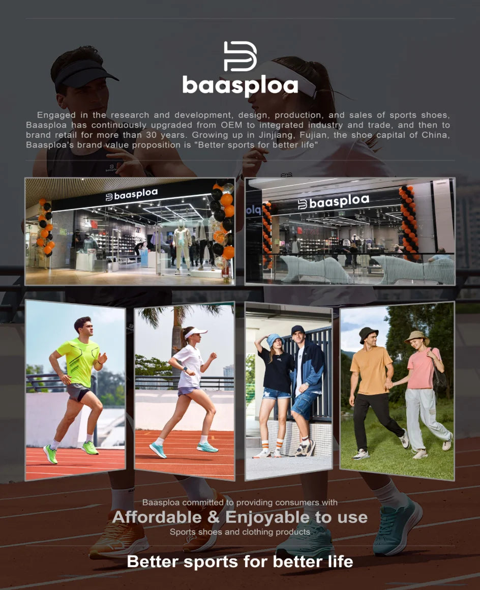 Baasploa Men Running Shoes Brand Male Designer Mesh Casual Sneakers Lightweight Lace-Up New Male Outdoor Sports Tennis Shoe