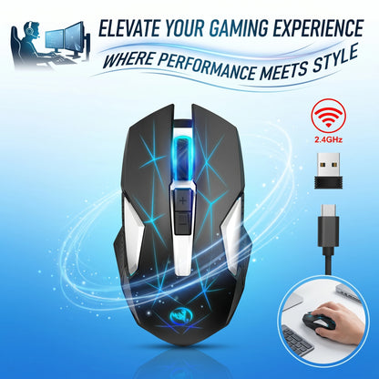 Wireless Gaming Mouse 2.4G Colorful Breathing Light Instant Response No Tangled Cables Work with Gaming Switch
