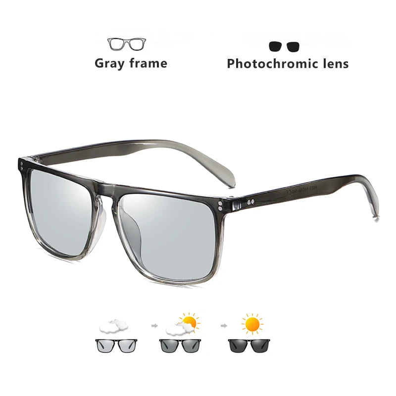 Brand Rivet Square Photochromic Sunglasses Men Polarized Women Driving Sun Glasses Day Night Vision Anti-Glare zonnebril heren