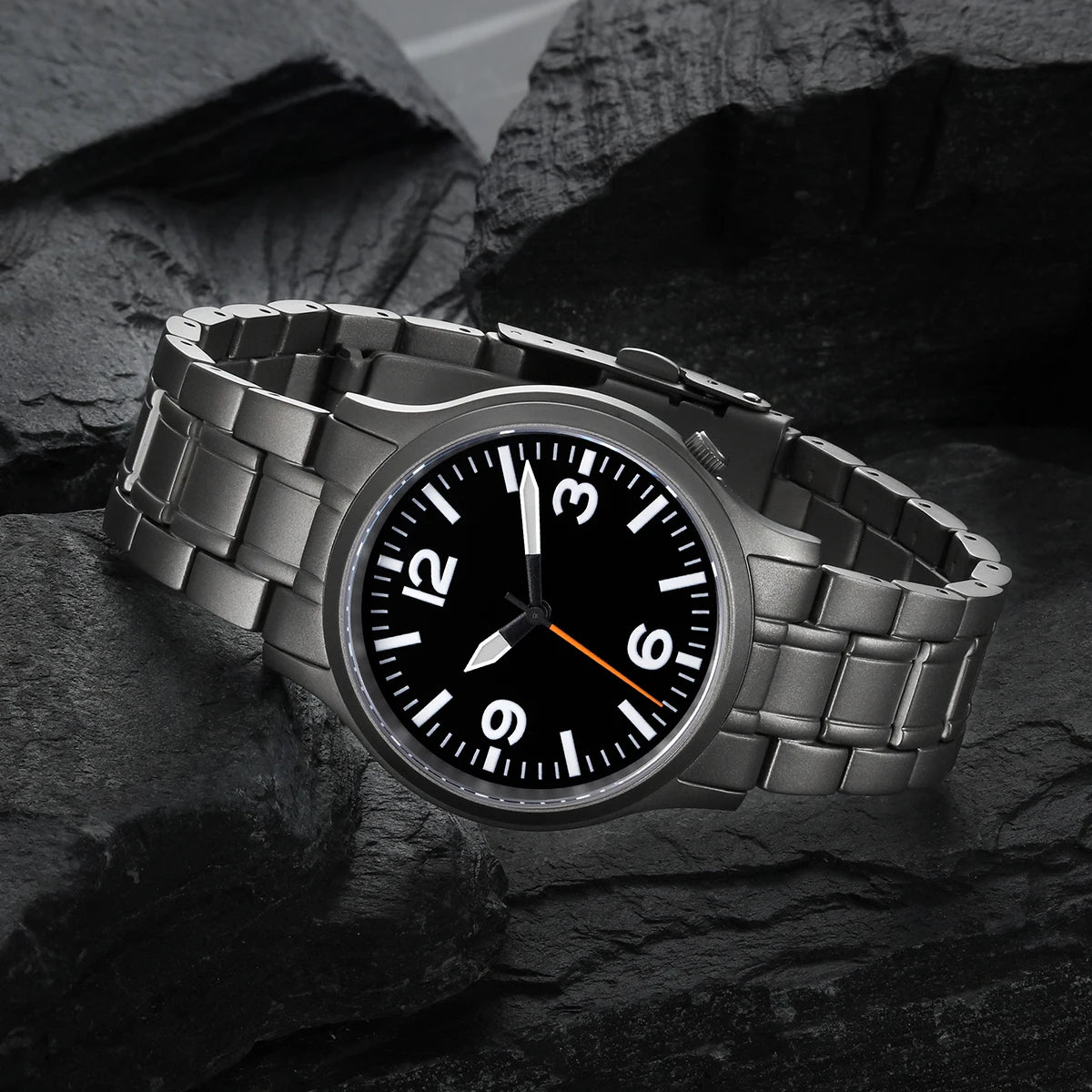 BERNY Full Titanium Watches for Men Super Luminous Sapphire Sports Field Quartz Men's Watch VH31 Wristwatch 5ATM Easy Read