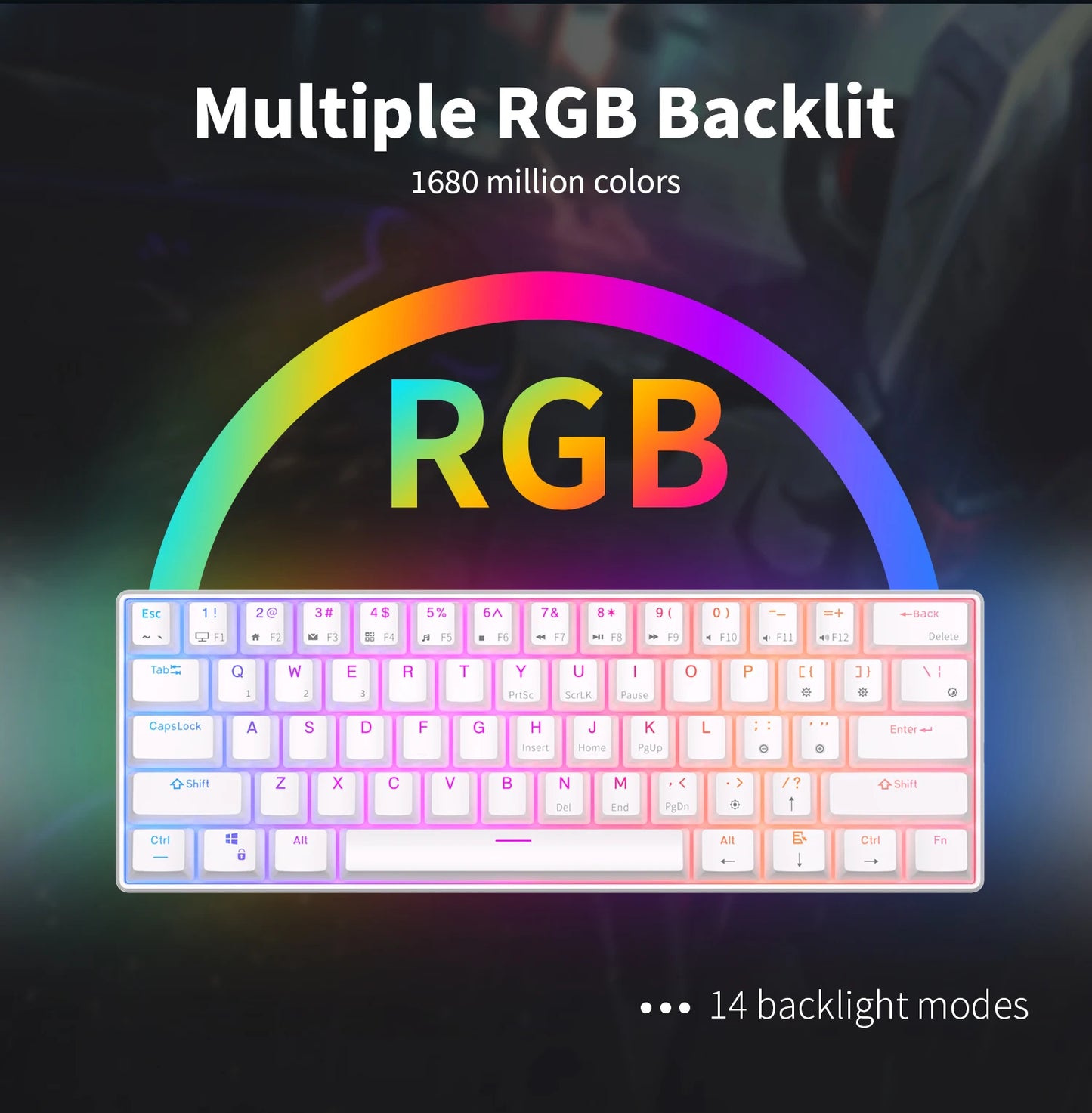 Teclado Mecânico Gaming RK Royal Kludge RK61 2.4G Sem Fios Bluetooth Tri-Mode 61 Teclas RGB Retroiluminado Mini Hot-swappable