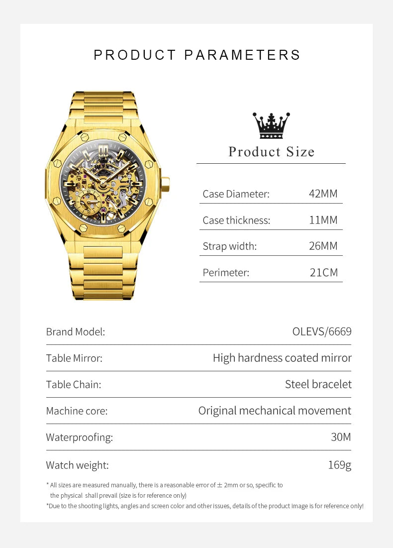 OLEVS 6669 Fully hollow men's watch luxury automatic mechanical watch men's 30M waterproof Man Wristwatches