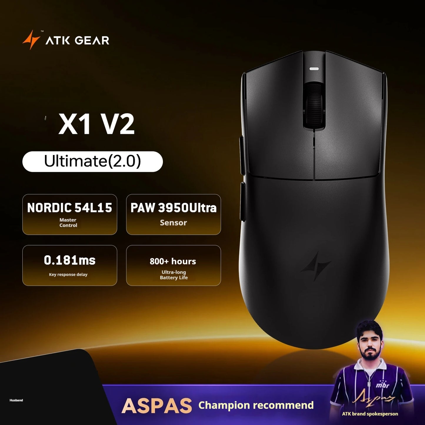 ATK X1 V2 Ultimate 2.0 безжична мишка Paw3950 Utrla 54g лека 750ips 0.163ms ниска латентност 650ips геймърски нов аксесоар подаръци