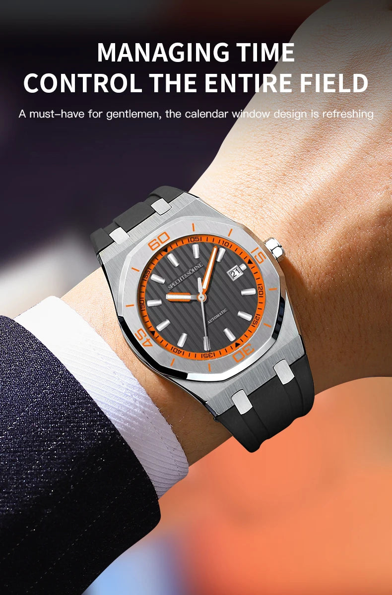Specht & Sohne New 40mm Men Automatic Mechanical Watches Men Luxury Stainless Steel Watch Rubber Relogio Masculino Waterproof