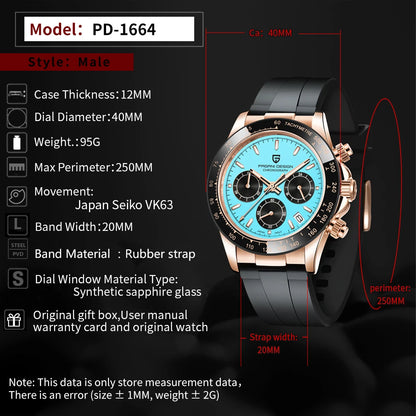 2026 New PAGANI DESIGN PD-1664 Meteorite Dial Fashion Men Quartz Wristwatches 100M Sapphire Glass Chronograph relogio masculino