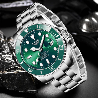 Reloj de buceo de lujo para hombre, de la marca LIGE, resistente al agua hasta 3 ATM, con indicador de fecha, reloj deportivo de cuarzo