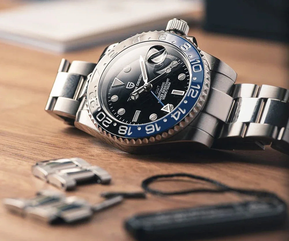 PAGANI DESIGN 40MM GMT Reloj para hombre de lujo con cristal de zafiro AR, reloj mecánico con bisel cerámico, automático, resistente al agua 100M, reloj de regalo
