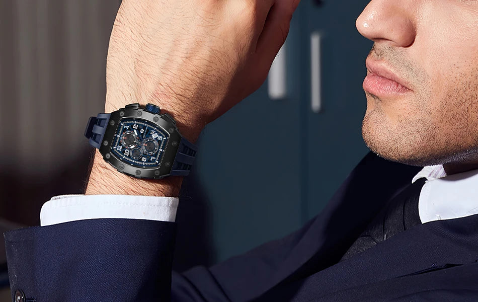 Reloj TSAR BOMBA para hombre, marca de lujo, diseño tonneau, impermeable, de acero inoxidable, reloj de pulsera de moda rectangular para hombre