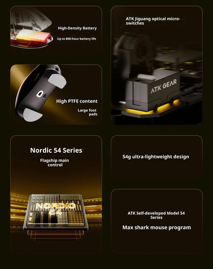 ATK X1 V2 Ultimate 2.0 безжична мишка Paw3950 Utrla 54g лека 750ips 0.163ms ниска латентност 650ips геймърски нов аксесоар подаръци