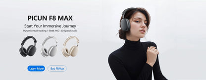 Auriculares inalámbricos Picun F8 Pro ANC con seguimiento de cabeza, audio espacial 3D, ANC -52dB, sonido HIFI, Bluetooth, micrófono HD ENC, baja latencia y APP