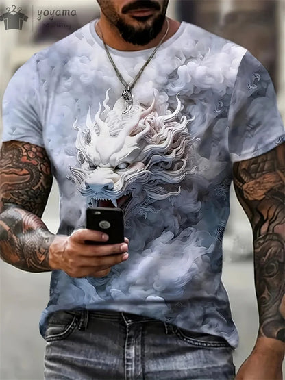 Dragon Print Clothes Men Funny Men's Summer Clothes T-Shirt Men Short Sleeve Tee Dragon Graphic T-Shirts Personalized T-Shirt