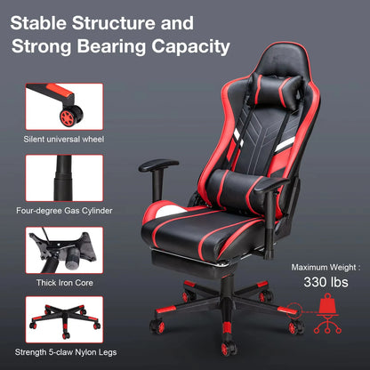 Massage Gaming Chair Ergonomic Office Chair with Footrest, 7-Point Massage Gaming Chair with Lumbar Support, Reclining Gamer Seat GC-RC03