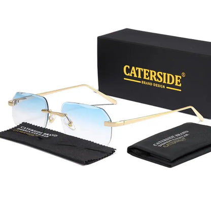 CATERSIDE Fashion Frameless Men's Sunglasses with Design Sense Lenses Metal Temple Sunglasses Women's Party Travel Sunglasses