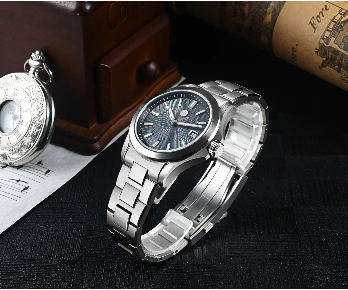 San Martin 39mm Miyota 9015 Turbine Guilloche MOP Dial Men Luxury Watch Automatic 3H Date Quick Adjust BGW-X1 Luminous SN0150-1