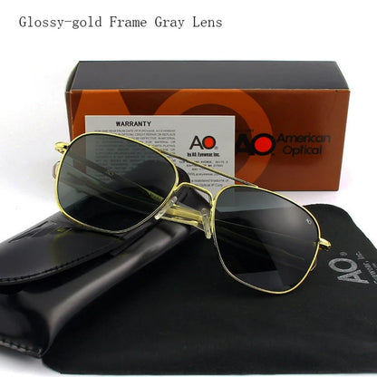 Pilot AO Sunglasses Men Top Quality American Army Military Mirror AGX Tempered Glass Lens Sun Glasses