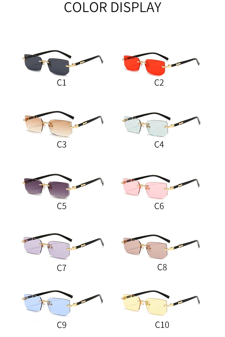 10 Pairs Per Set Wholesale Sunglasses For Women Fashion Rectangle Rimless Outdoor Eyewear Simple Casual Square Sun Glasses